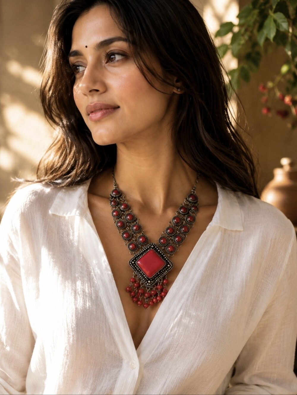 Elegant Red Statement Pendant Necklace